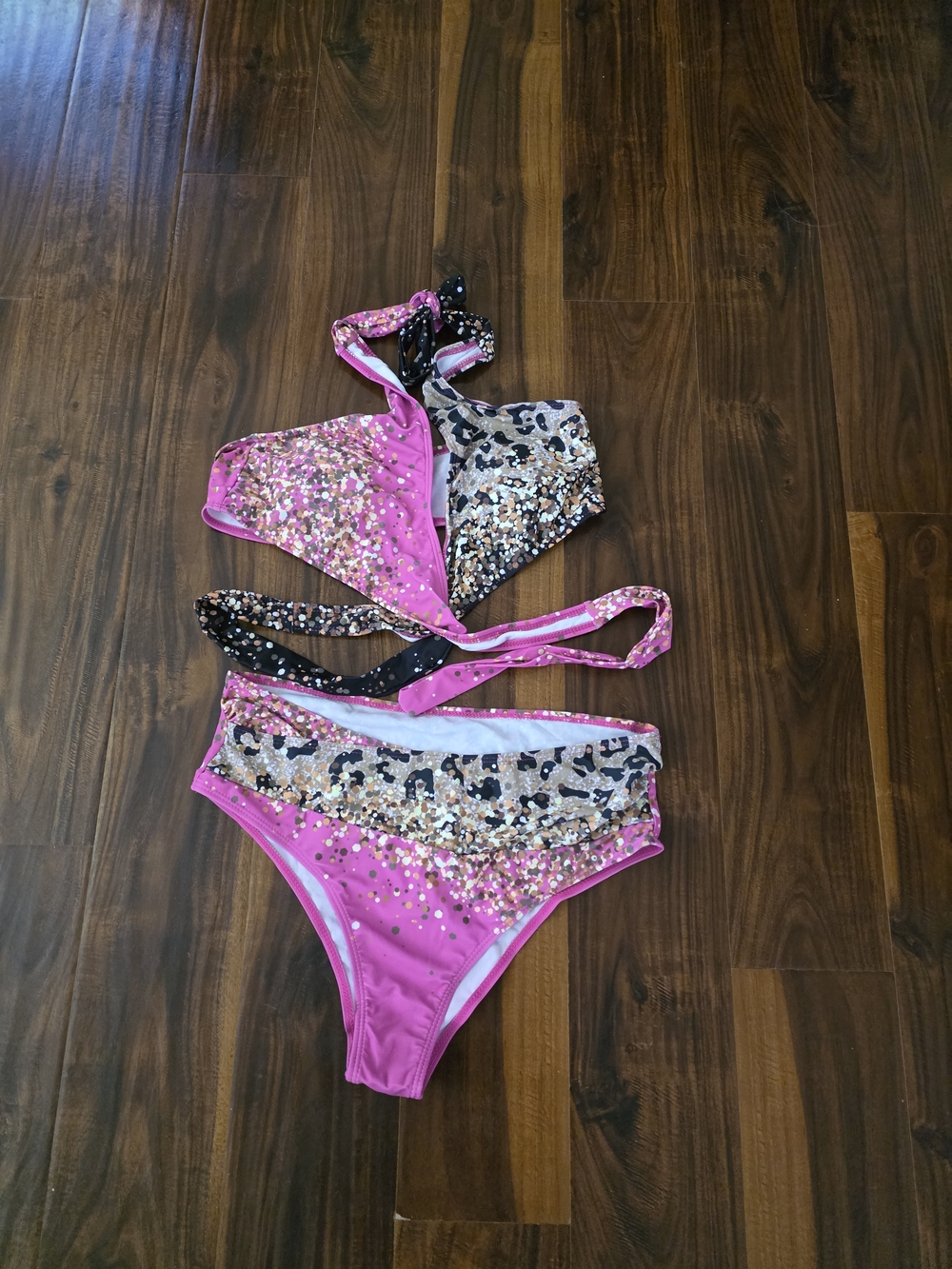 Pink Two-Piece Bikini with Leopard Accent